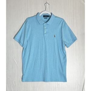 Polo Ralph Lauren Mens Custom Slim Fit Light Blue Cotton Polo Shirt Size Large